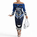 Personalised North Melbourne Kangaroos Football Off The Shoulder Long Sleeve Dress Fierce Kangaroo Mascot 3D Grunge City Art