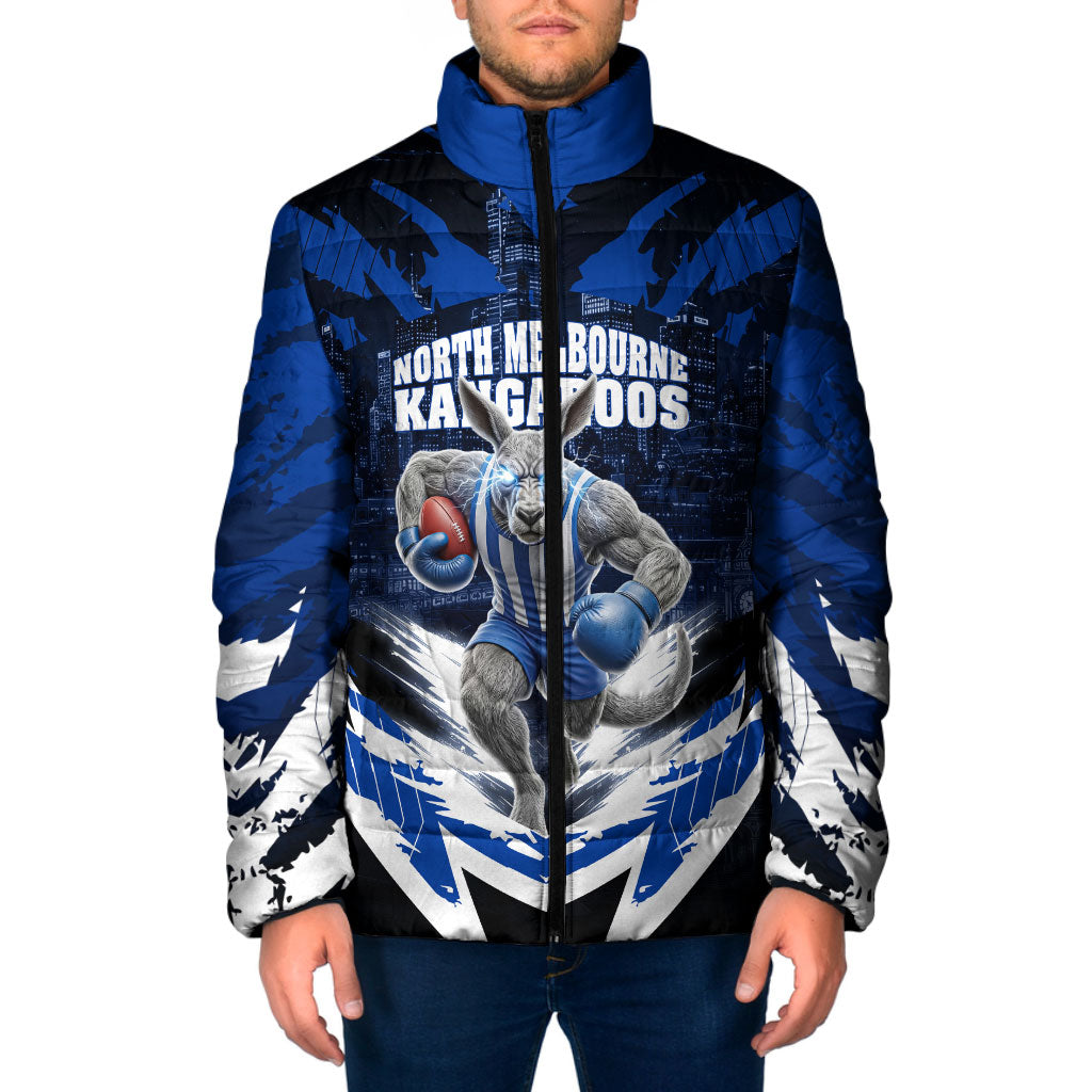 Personalised North Melbourne Kangaroos Football Padded Jacket Fierce Kangaroo Mascot 3D Grunge City Art