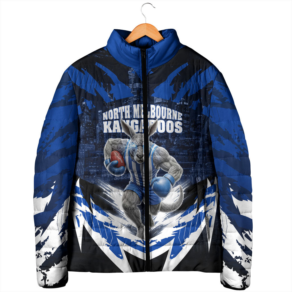 Personalised North Melbourne Kangaroos Football Padded Jacket Fierce Kangaroo Mascot 3D Grunge City Art