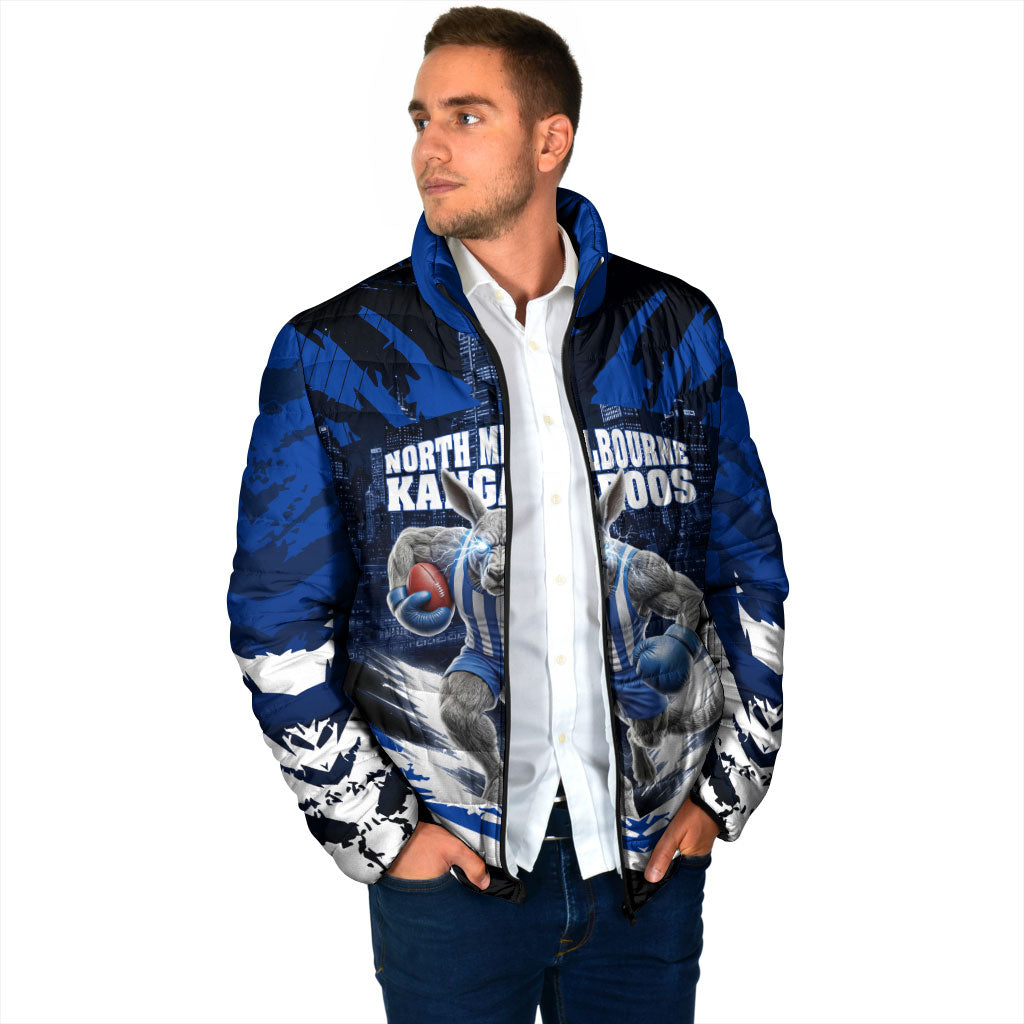 Personalised North Melbourne Kangaroos Football Padded Jacket Fierce Kangaroo Mascot 3D Grunge City Art