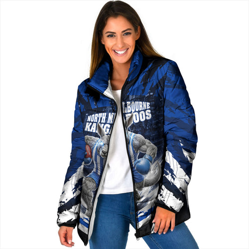 Personalised North Melbourne Kangaroos Football Padded Jacket Fierce Kangaroo Mascot 3D Grunge City Art