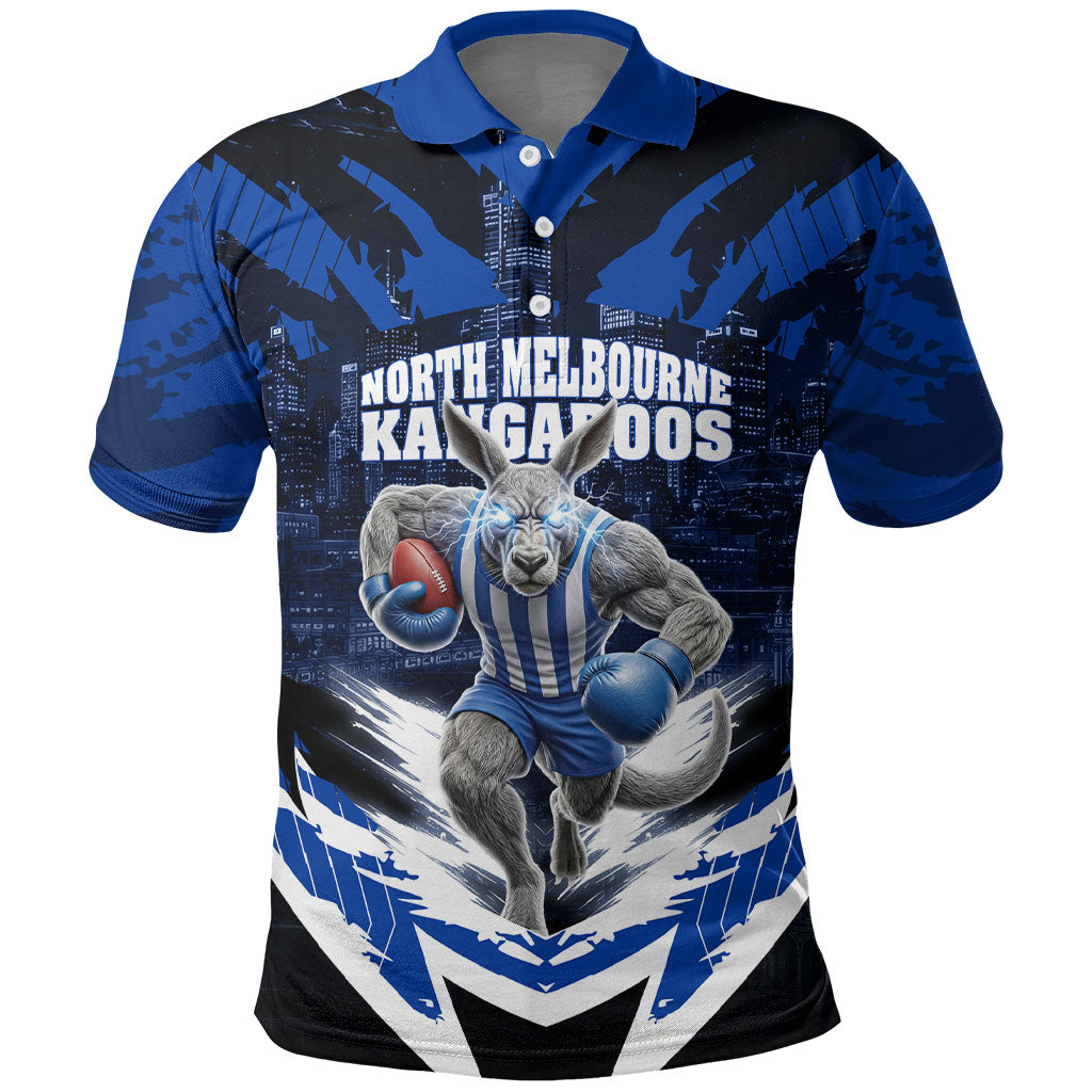 Personalised North Melbourne Kangaroos Football Polo Shirt Fierce Kangaroo Mascot 3D Grunge City Art