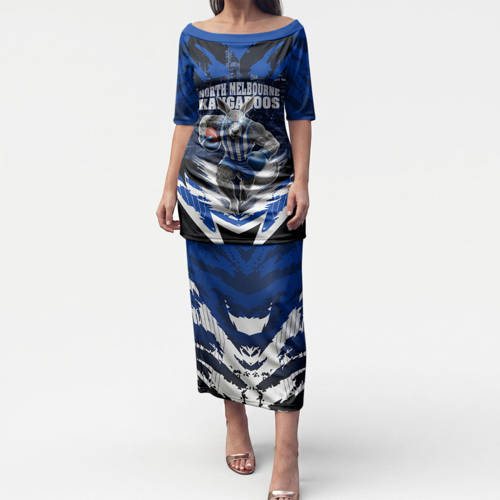 Personalised North Melbourne Kangaroos Football Puletasi Fierce Kangaroo Mascot 3D Grunge City Art