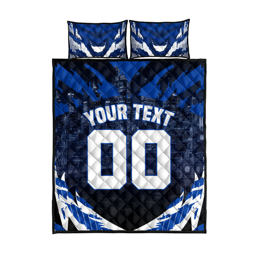 Personalised North Melbourne Kangaroos Football Quilt Bed Set Fierce Kangaroo Mascot 3D Grunge City Art