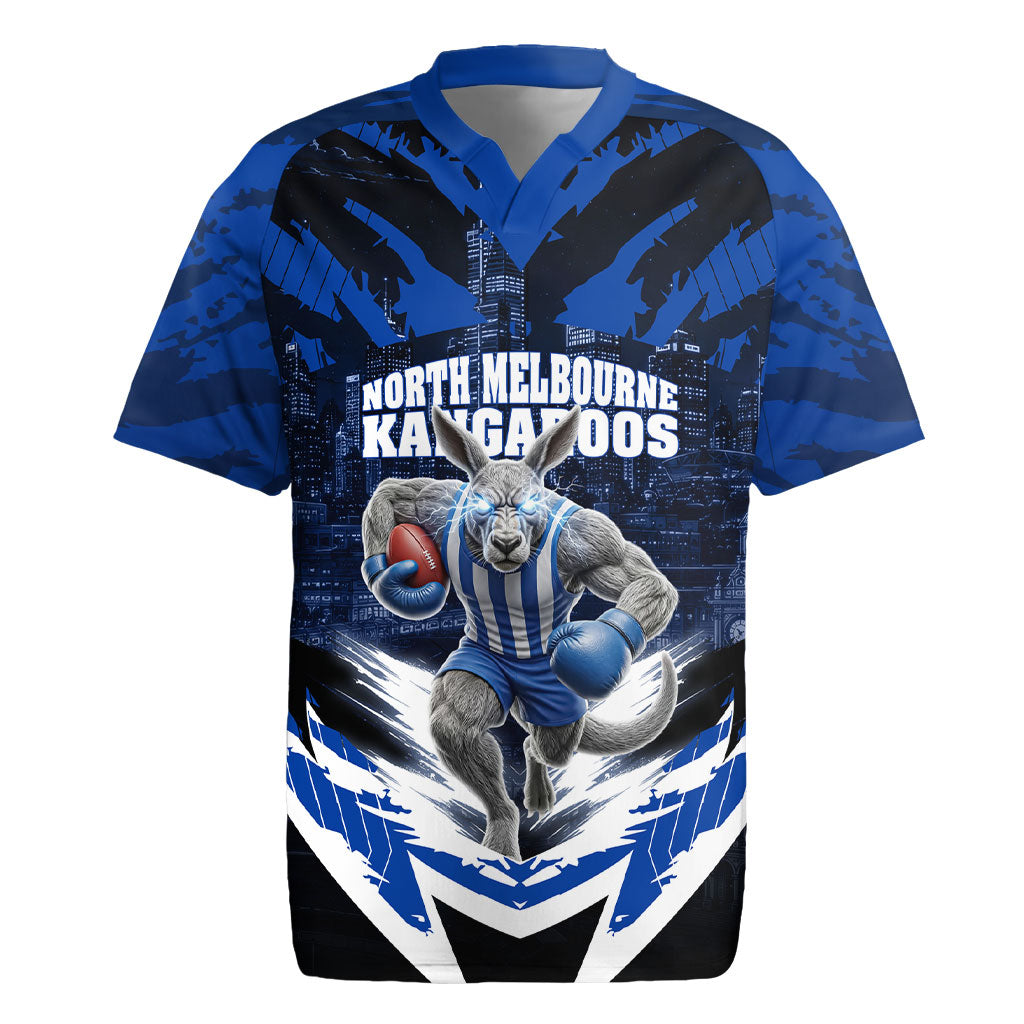 Personalised North Melbourne Kangaroos Football Rugby Jersey Fierce Kangaroo Mascot 3D Grunge City Art