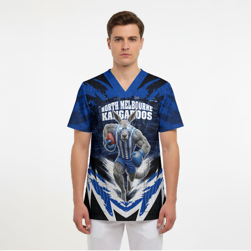 Personalised North Melbourne Kangaroos Football Scrub Top Fierce Kangaroo Mascot 3D Grunge City Art