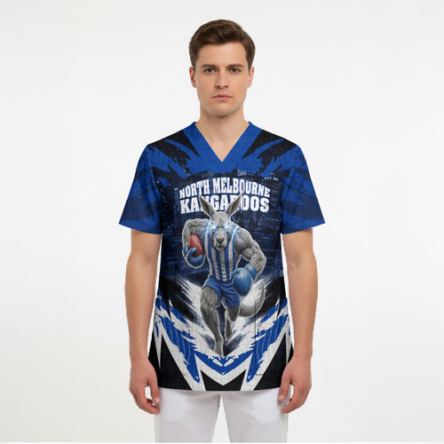 Personalised North Melbourne Kangaroos Football Scrub Top Fierce Kangaroo Mascot 3D Grunge City Art