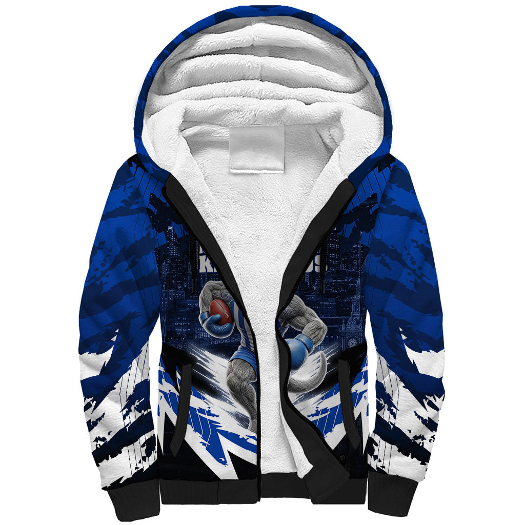 Personalised North Melbourne Kangaroos Football Sherpa Hoodie Fierce Kangaroo Mascot 3D Grunge City Art