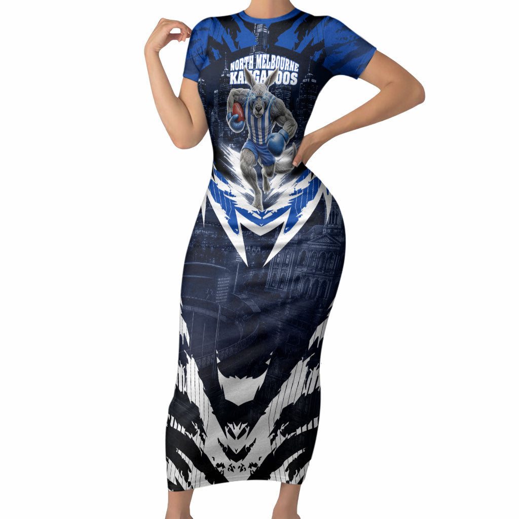 Personalised North Melbourne Kangaroos Football Short Sleeve Bodycon Dress Fierce Kangaroo Mascot 3D Grunge City Art
