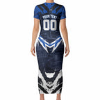 Personalised North Melbourne Kangaroos Football Short Sleeve Bodycon Dress Fierce Kangaroo Mascot 3D Grunge City Art