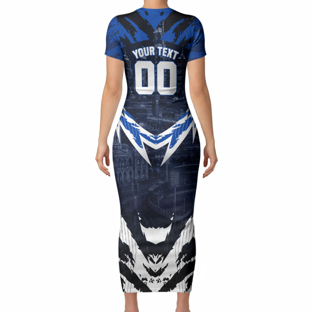 Personalised North Melbourne Kangaroos Football Short Sleeve Bodycon Dress Fierce Kangaroo Mascot 3D Grunge City Art