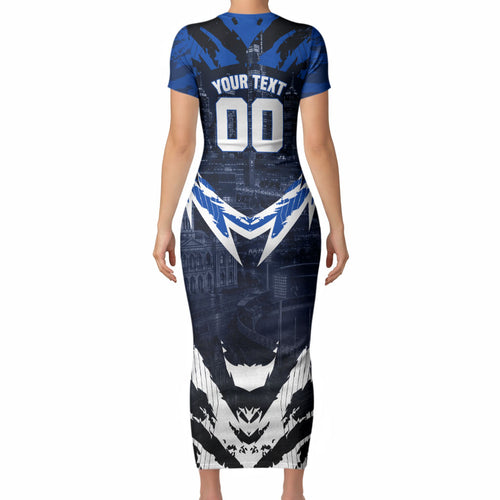 Personalised North Melbourne Kangaroos Football Short Sleeve Bodycon Dress Fierce Kangaroo Mascot 3D Grunge City Art