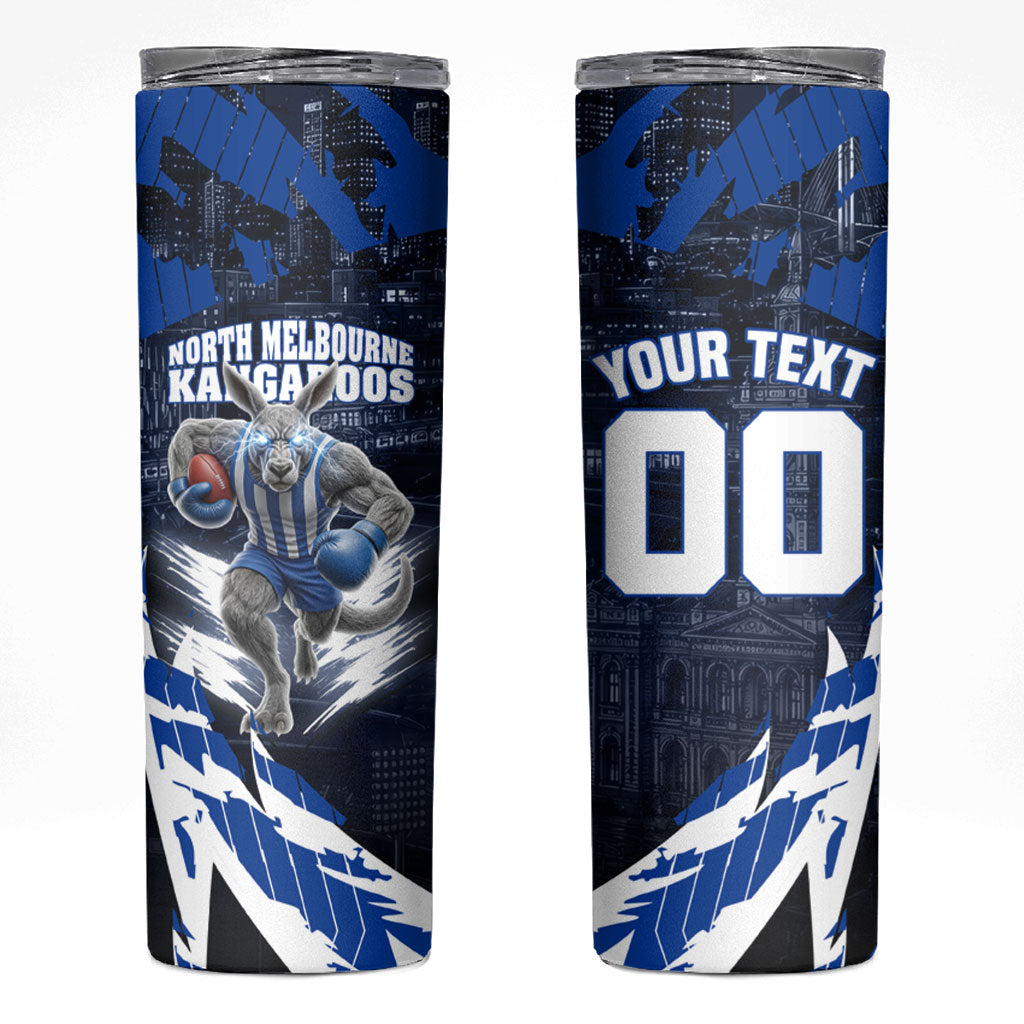 Personalised North Melbourne Kangaroos Football Skinny Tumbler Fierce Kangaroo Mascot 3D Grunge City Art