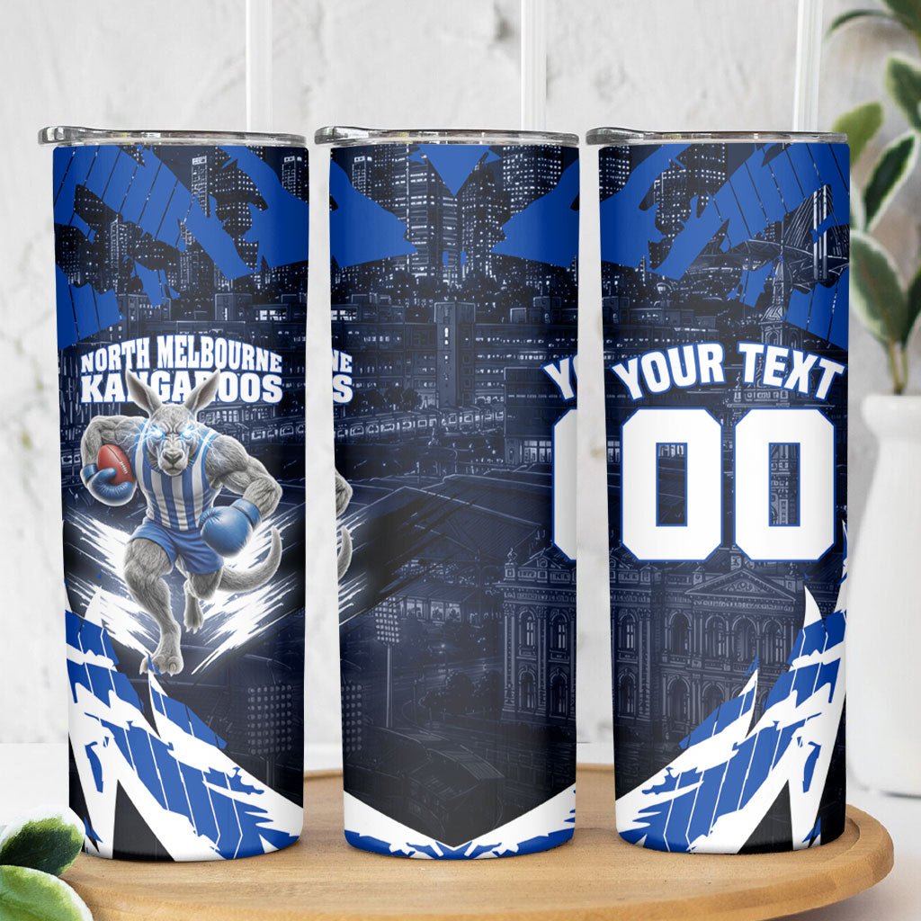 Personalised North Melbourne Kangaroos Football Skinny Tumbler Fierce Kangaroo Mascot 3D Grunge City Art