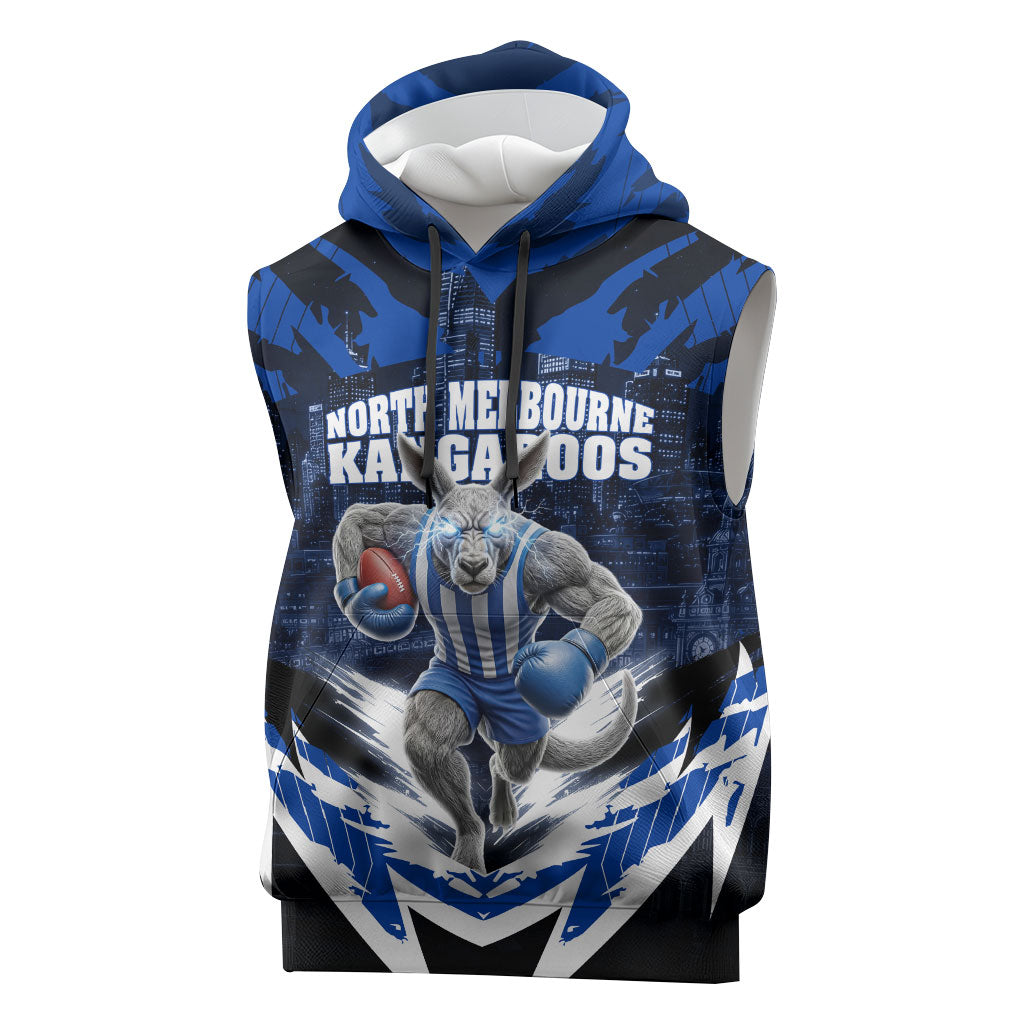Personalised North Melbourne Kangaroos Football Sleeveless Hoodie Fierce Kangaroo Mascot 3D Grunge City Art