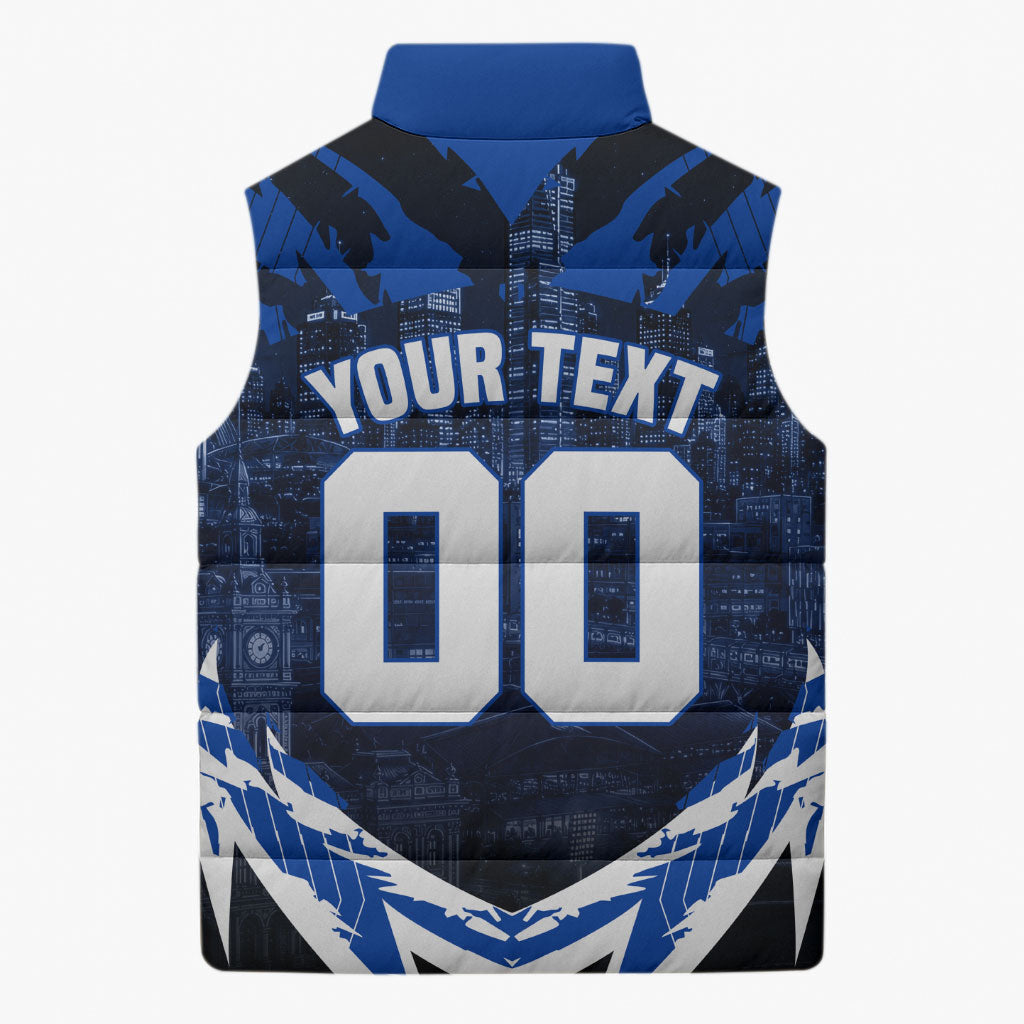 Personalised North Melbourne Kangaroos Football Sleeveless Puffer Jacket Fierce Kangaroo Mascot 3D Grunge City Art
