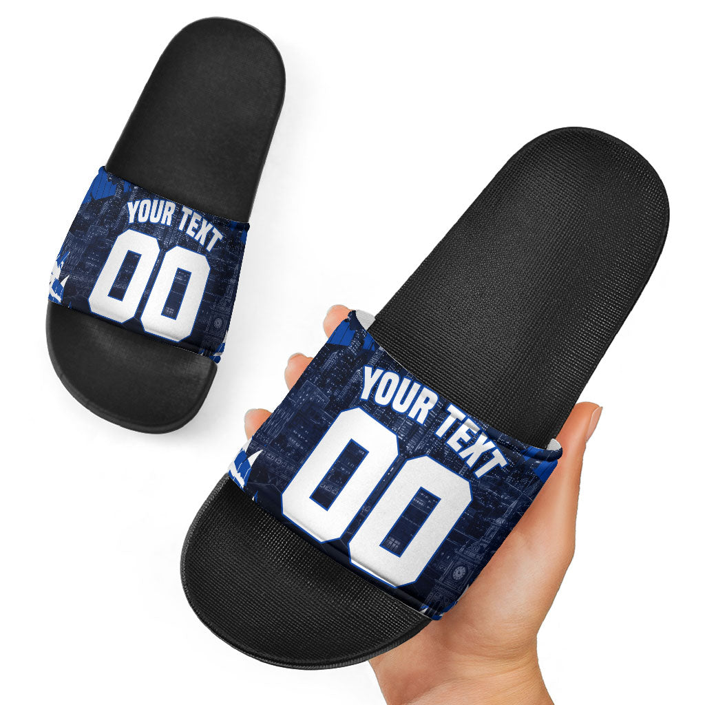 Personalised North Melbourne Kangaroos Football Slide Sandals Fierce Kangaroo Mascot 3D Grunge City Art