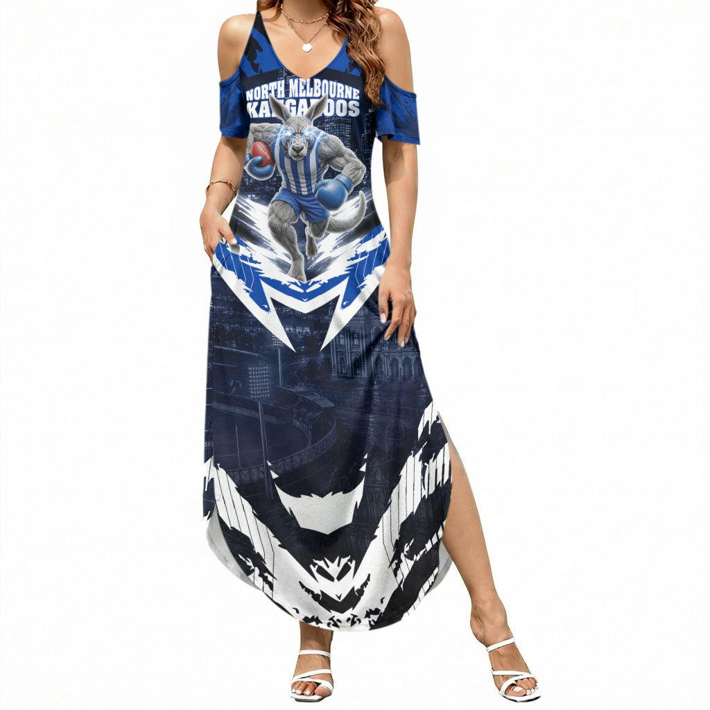 Personalised North Melbourne Kangaroos Football Summer Maxi Dress Fierce Kangaroo Mascot 3D Grunge City Art