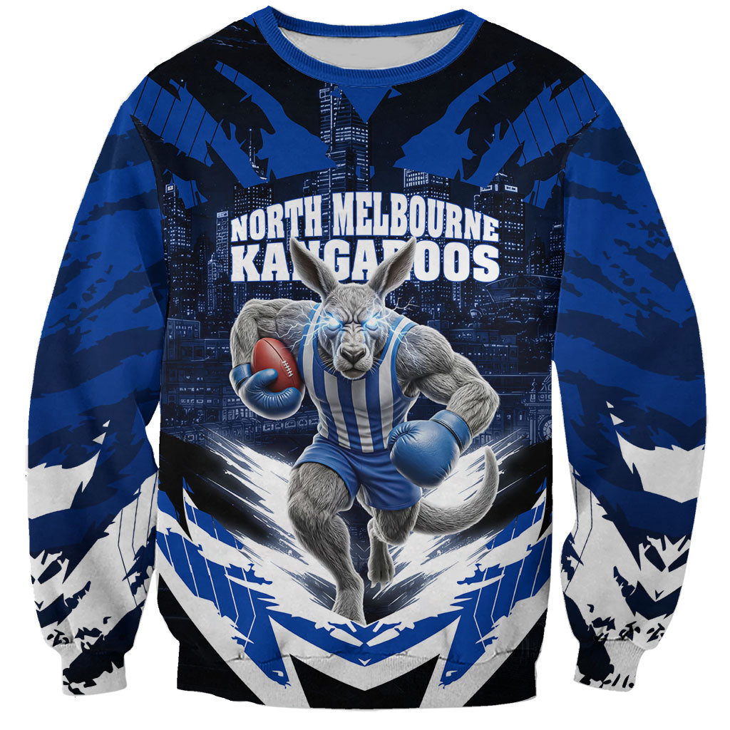 Personalised North Melbourne Kangaroos Football Sweatshirt Fierce Kangaroo Mascot 3D Grunge City Art