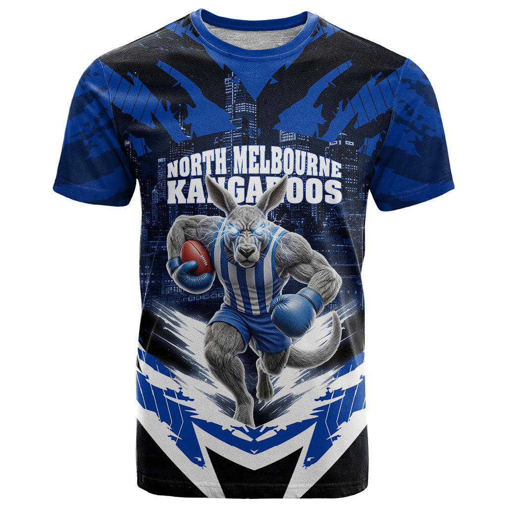 Personalised North Melbourne Kangaroos Football T Shirt Fierce Kangaroo Mascot 3D Grunge City Art