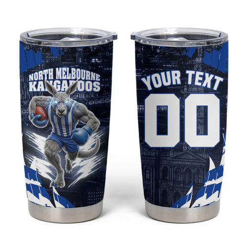Personalised North Melbourne Kangaroos Football Tumbler Cup Fierce Kangaroo Mascot 3D Grunge City Art