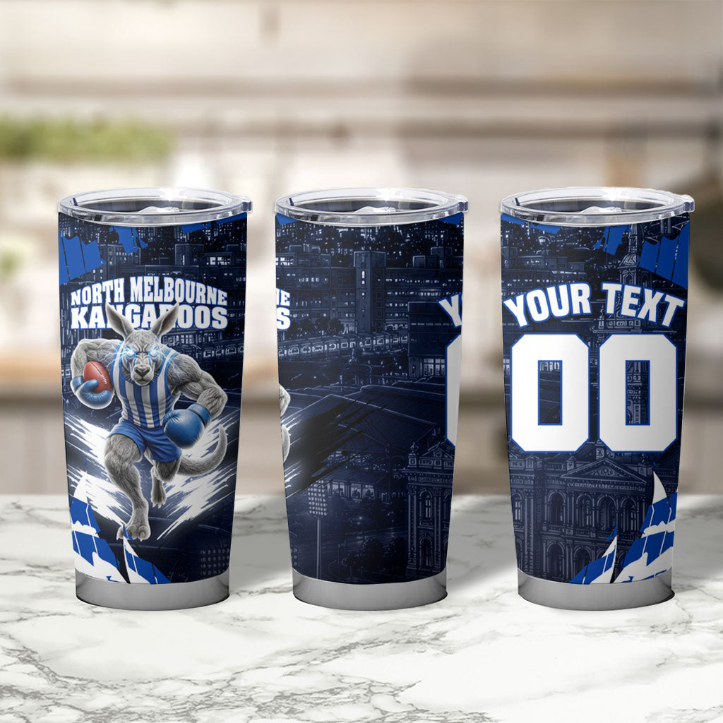 Personalised North Melbourne Kangaroos Football Tumbler Cup Fierce Kangaroo Mascot 3D Grunge City Art