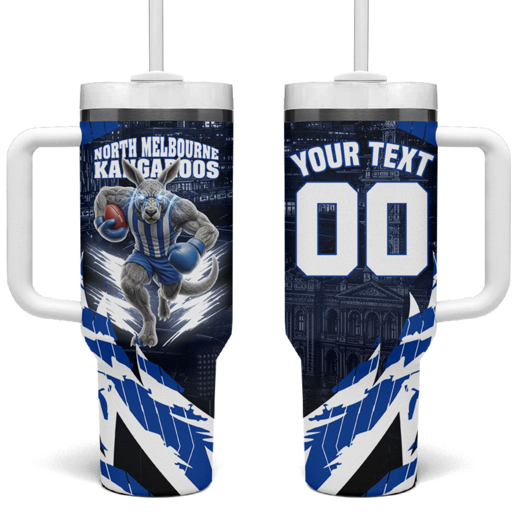 Personalised North Melbourne Kangaroos Football Tumbler With Handle Fierce Kangaroo Mascot 3D Grunge City Art