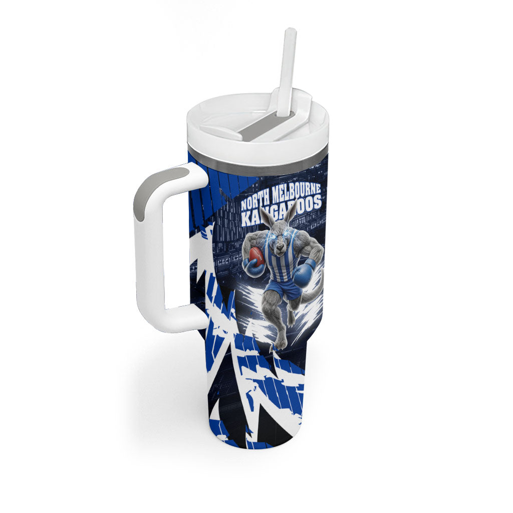 Personalised North Melbourne Kangaroos Football Tumbler With Handle Fierce Kangaroo Mascot 3D Grunge City Art