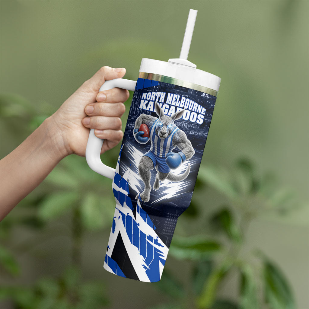 Personalised North Melbourne Kangaroos Football Tumbler With Handle Fierce Kangaroo Mascot 3D Grunge City Art