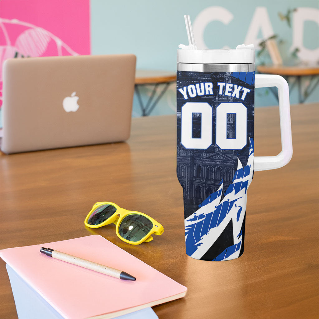 Personalised North Melbourne Kangaroos Football Tumbler With Handle Fierce Kangaroo Mascot 3D Grunge City Art