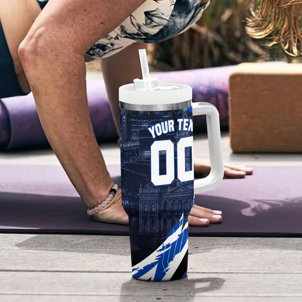 Personalised North Melbourne Kangaroos Football Tumbler With Handle Fierce Kangaroo Mascot 3D Grunge City Art