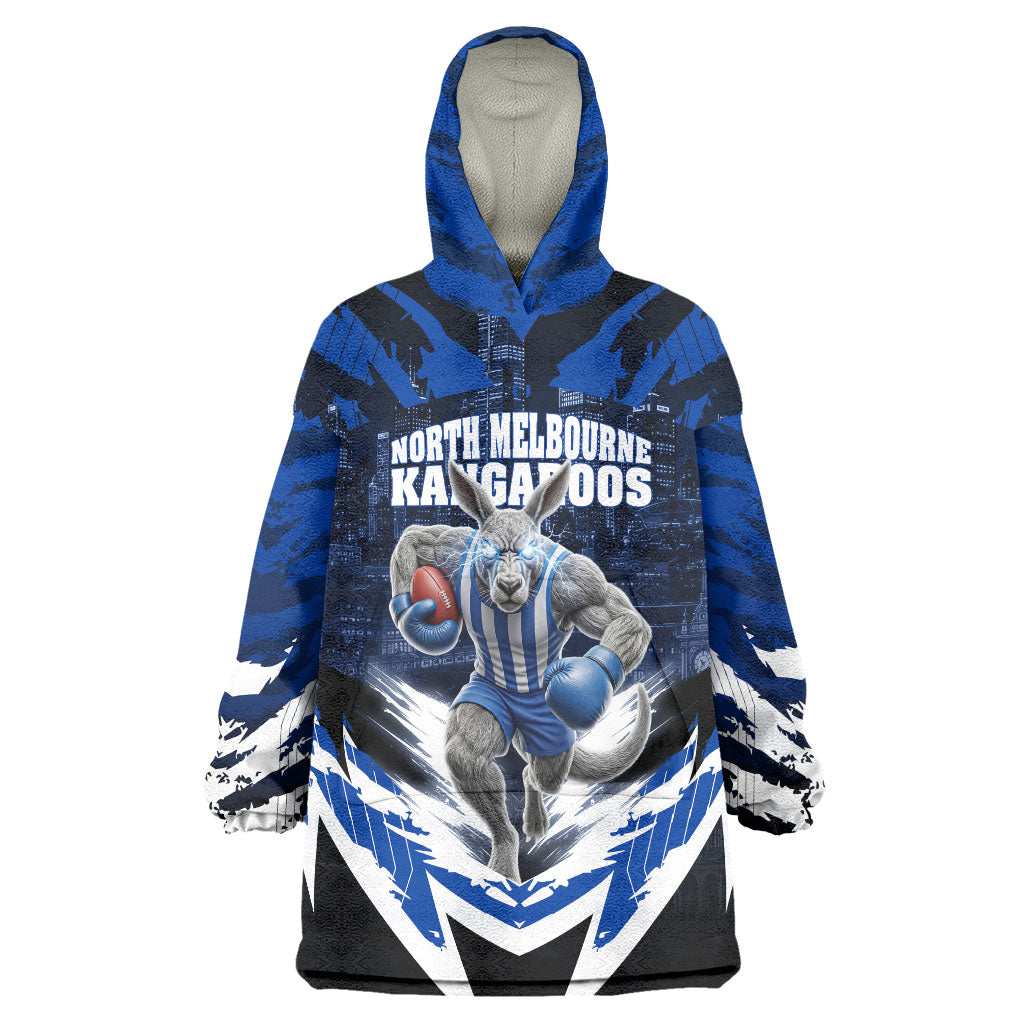 Personalised North Melbourne Kangaroos Football Wearable Blanket Hoodie Fierce Kangaroo Mascot 3D Grunge City Art