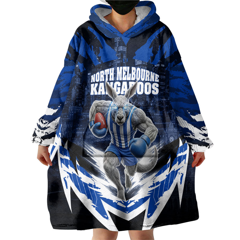 Personalised North Melbourne Kangaroos Football Wearable Blanket Hoodie Fierce Kangaroo Mascot 3D Grunge City Art