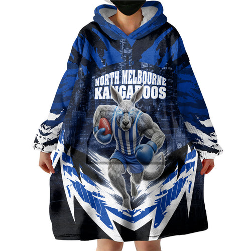 Personalised North Melbourne Kangaroos Football Wearable Blanket Hoodie Fierce Kangaroo Mascot 3D Grunge City Art
