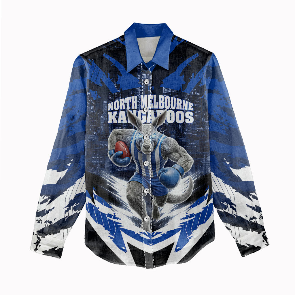 Personalised North Melbourne Kangaroos Football Women Casual Shirt Fierce Kangaroo Mascot 3D Grunge City Art