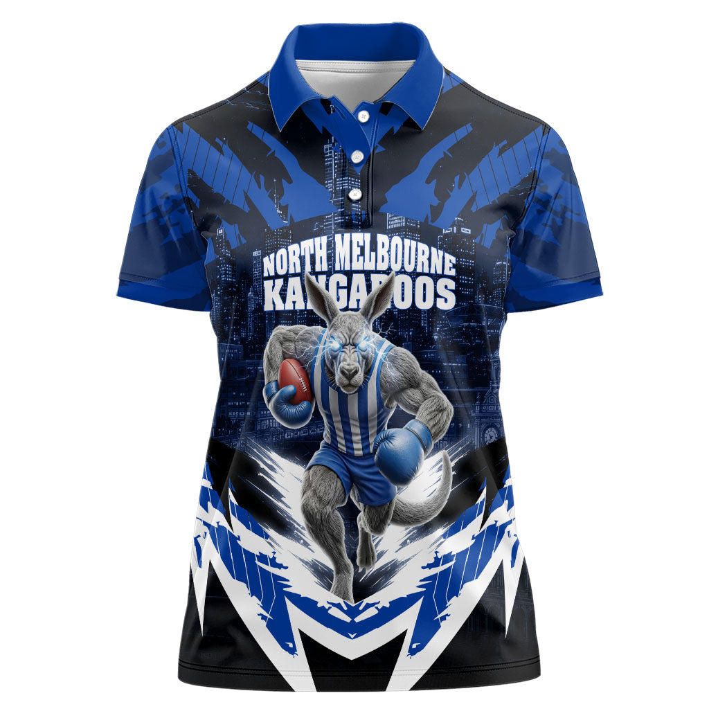 Personalised North Melbourne Kangaroos Football Women Polo Shirt Fierce Kangaroo Mascot 3D Grunge City Art