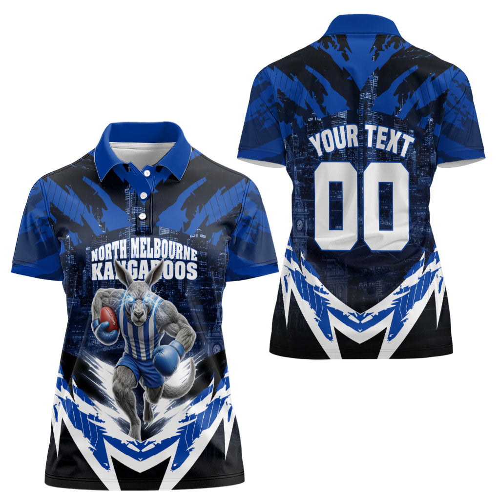 Personalised North Melbourne Kangaroos Football Women Polo Shirt Fierce Kangaroo Mascot 3D Grunge City Art