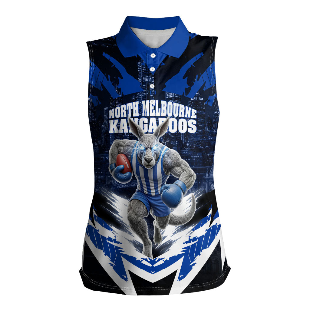Personalised North Melbourne Kangaroos Football Women Sleeveless Polo Shirt Fierce Kangaroo Mascot 3D Grunge City Art