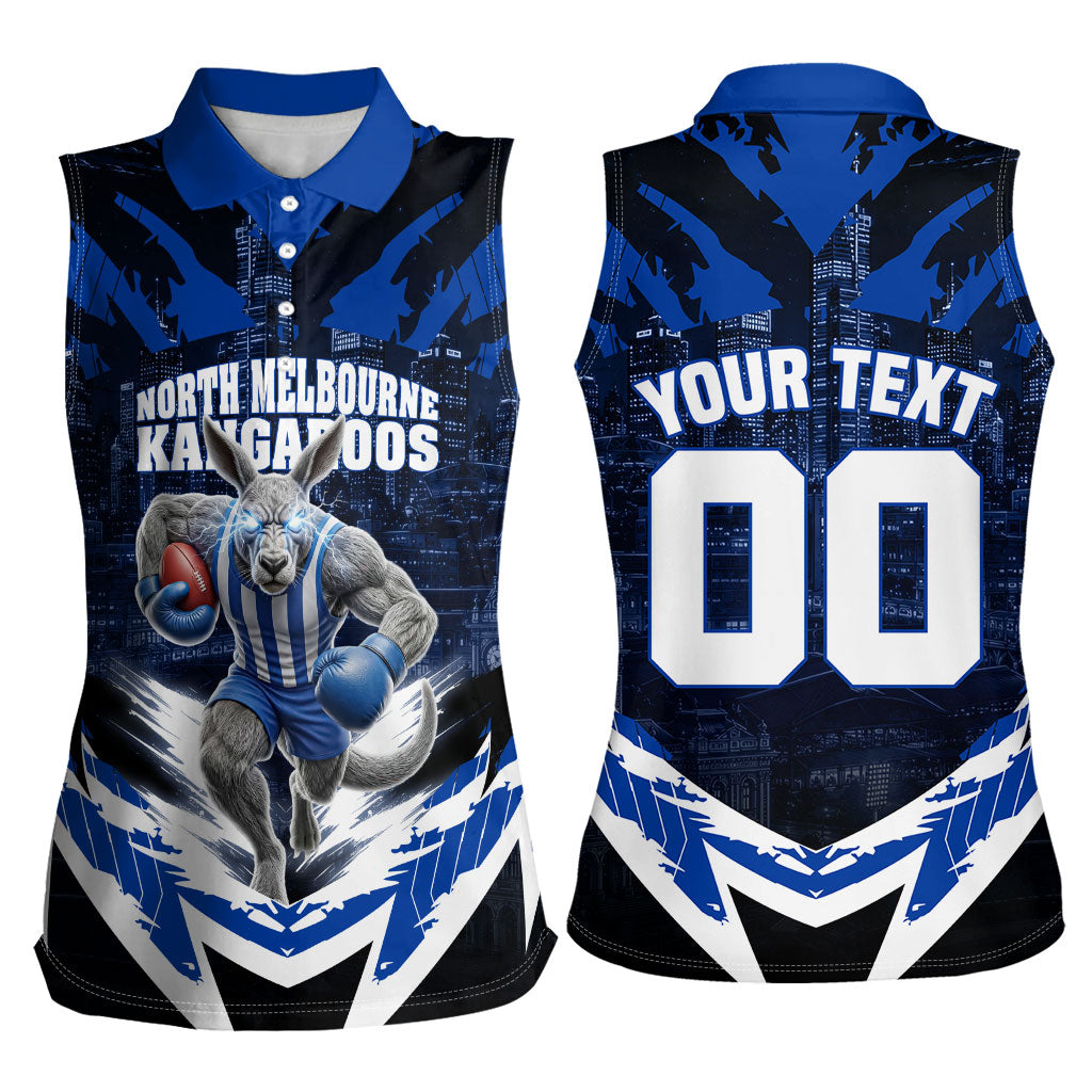 Personalised North Melbourne Kangaroos Football Women Sleeveless Polo Shirt Fierce Kangaroo Mascot 3D Grunge City Art