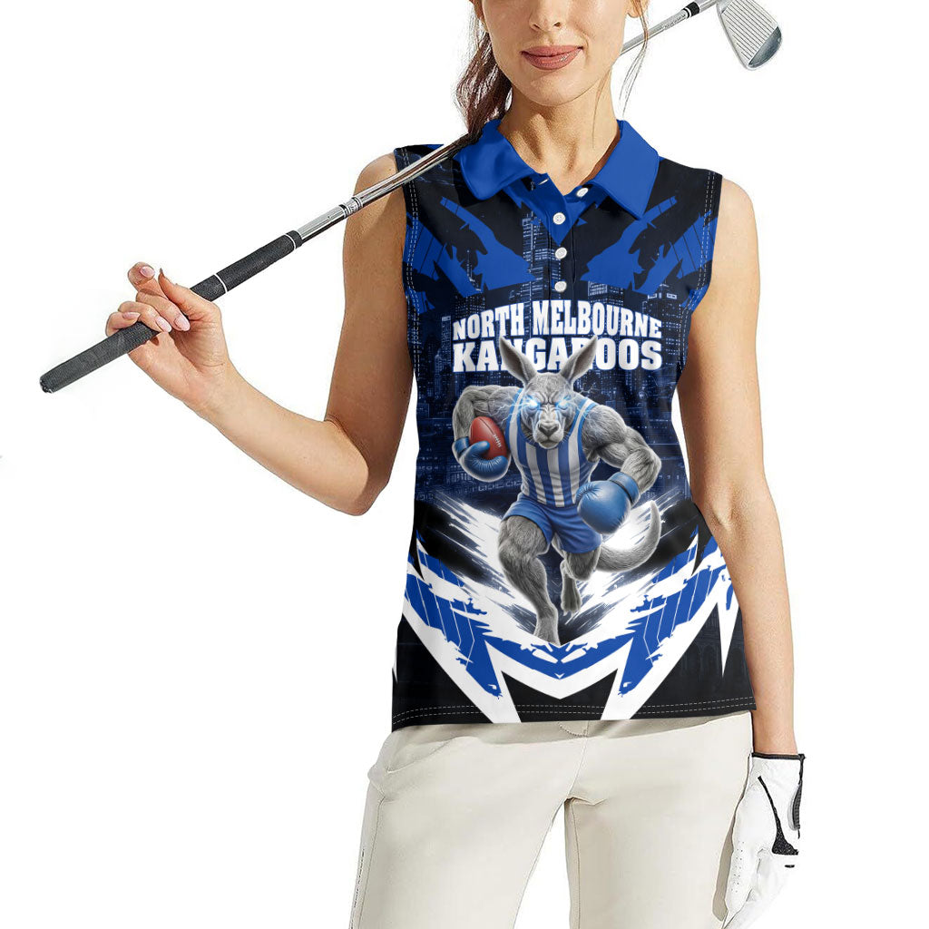 Personalised North Melbourne Kangaroos Football Women Sleeveless Polo Shirt Fierce Kangaroo Mascot 3D Grunge City Art