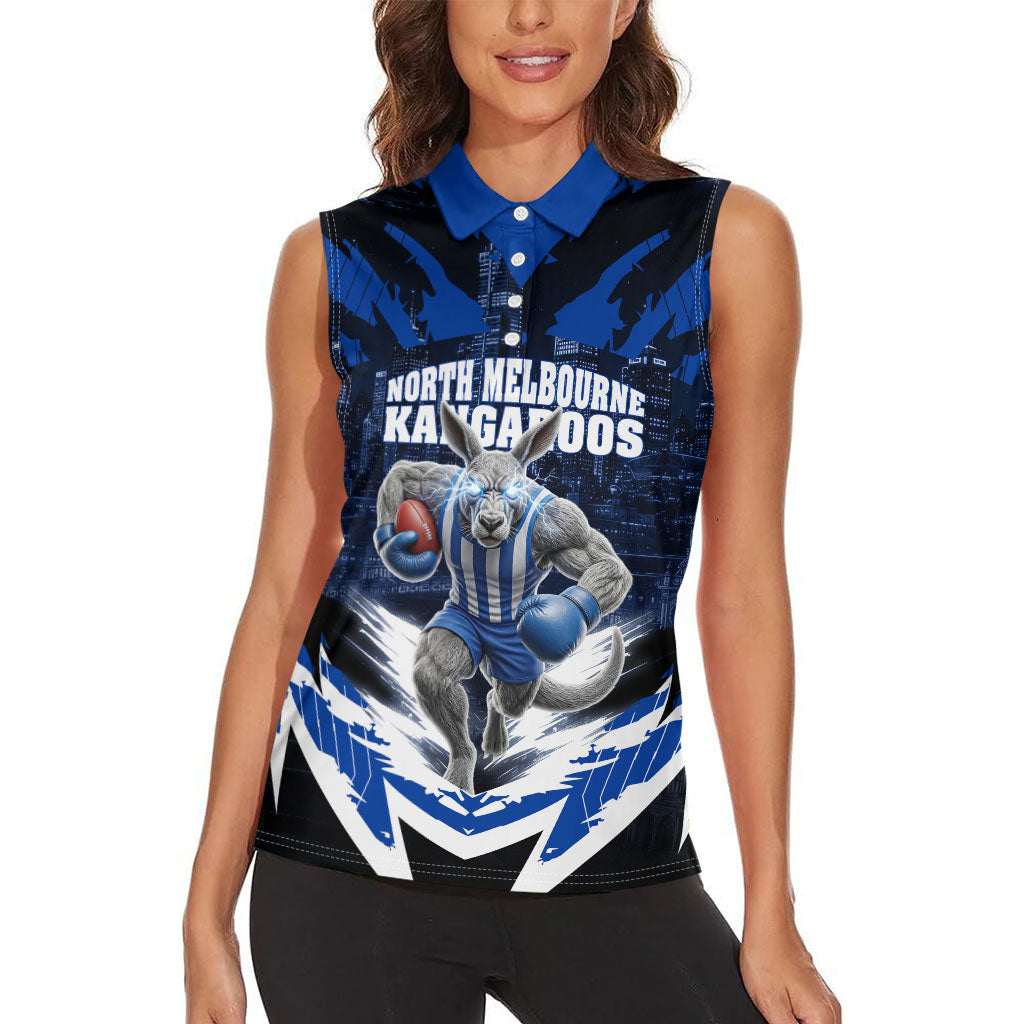 Personalised North Melbourne Kangaroos Football Women Sleeveless Polo Shirt Fierce Kangaroo Mascot 3D Grunge City Art