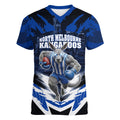 Personalised North Melbourne Kangaroos Football Women V-Neck T-Shirt Fierce Kangaroo Mascot 3D Grunge City Art