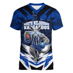 Personalised North Melbourne Kangaroos Football Women V-Neck T-Shirt Fierce Kangaroo Mascot 3D Grunge City Art