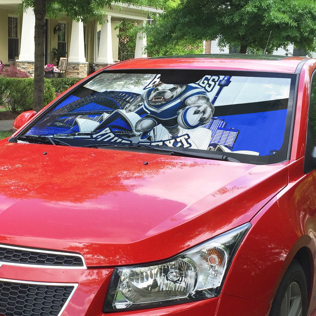 Personalised Canterbury Bankstown Bulldogs Auto Sun Shade Rugby Mascot Sydney City Skyline