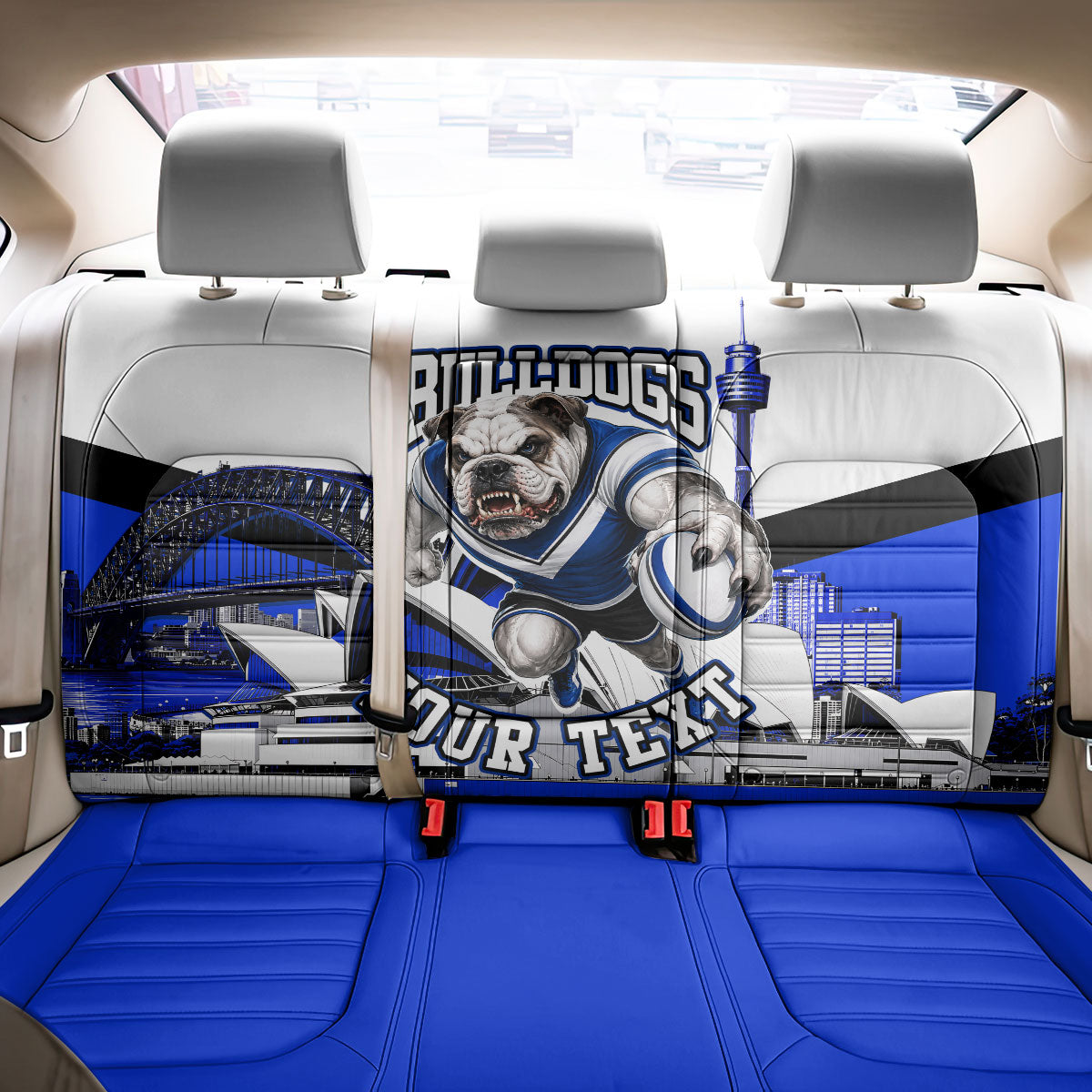 Personalised Canterbury Bankstown Bulldogs Back Car Seat Cover Rugby Mascot Sydney City Skyline