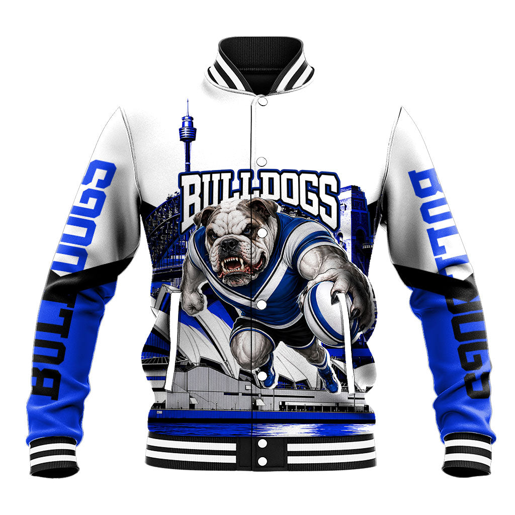 Personalised Canterbury Bankstown Bulldogs Baseball Jacket Rugby Mascot Sydney City Skyline