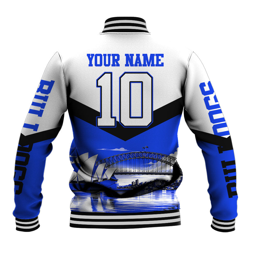 Personalised Canterbury Bankstown Bulldogs Baseball Jacket Rugby Mascot Sydney City Skyline