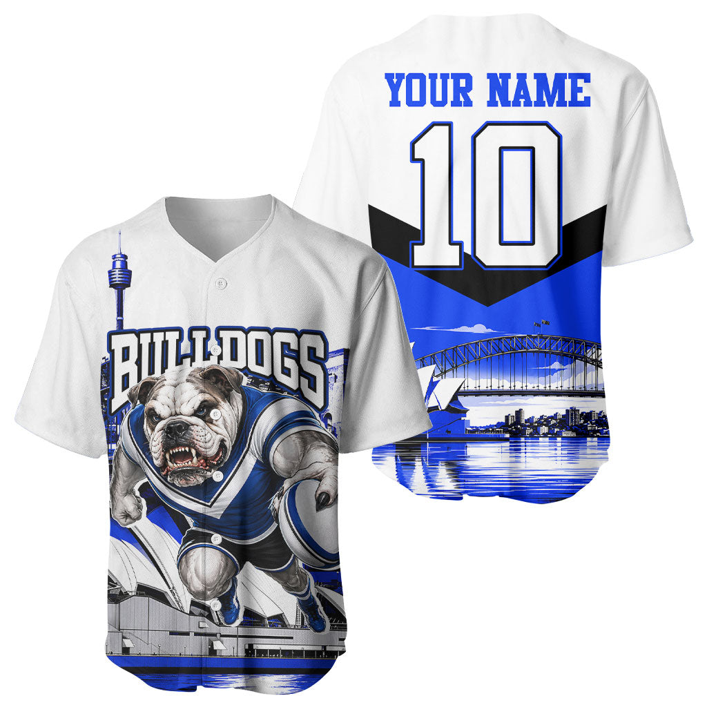 Personalised Canterbury Bankstown Bulldogs Baseball Jersey Rugby Mascot Sydney City Skyline