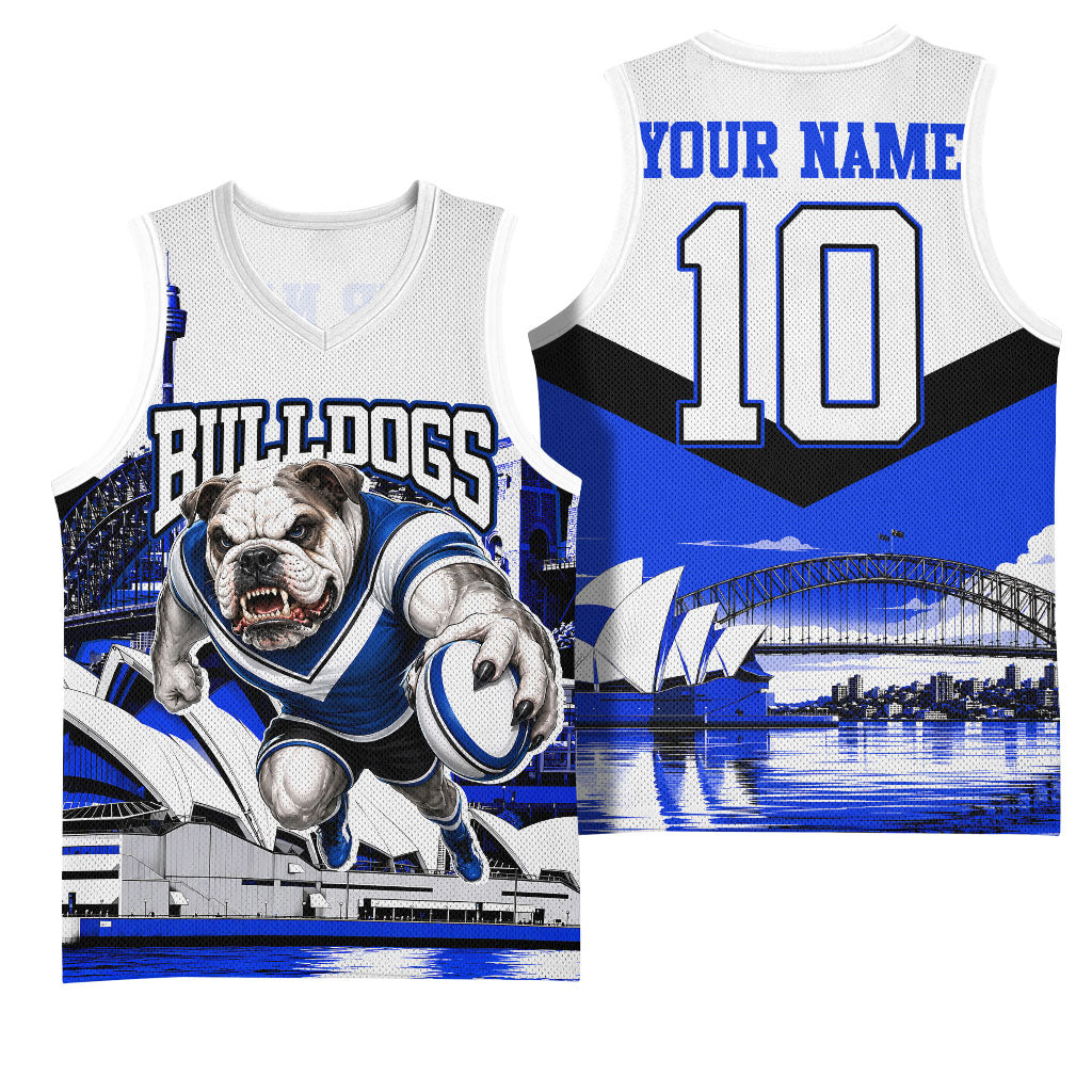 Personalised Canterbury Bankstown Bulldogs Basketball Jersey Rugby Mascot Sydney City Skyline