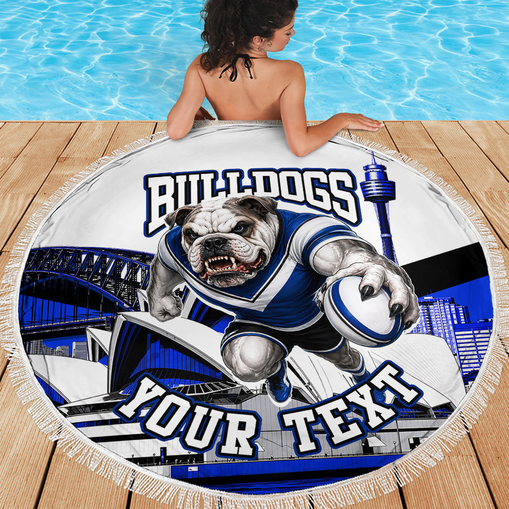 Personalised Canterbury Bankstown Bulldogs Beach Blanket Rugby Mascot Sydney City Skyline